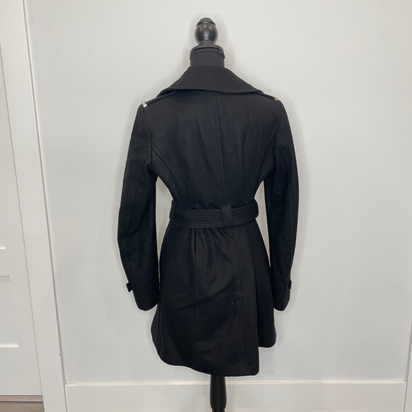 Michael Kors MK Black Long Belted Coat Wool Blend - Picture 3 of 5